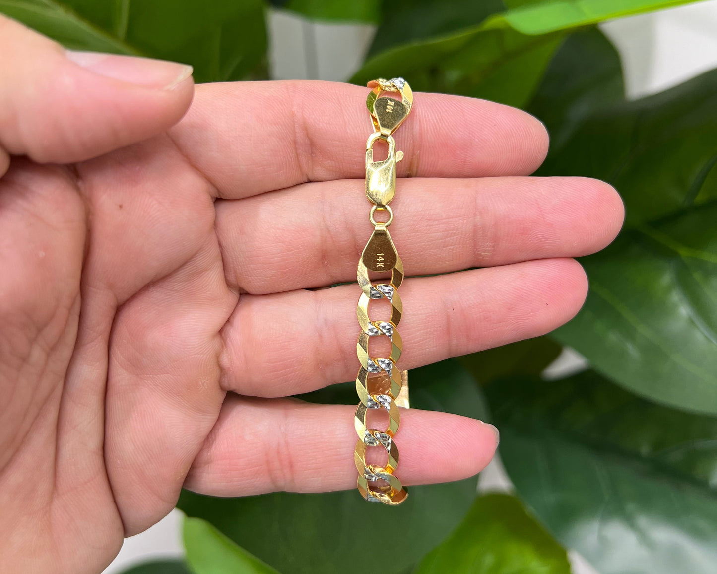 1234- NEW 14K Solid Flat Cuban Curb ID Bracelet Two Tone (9.5MM) W.G