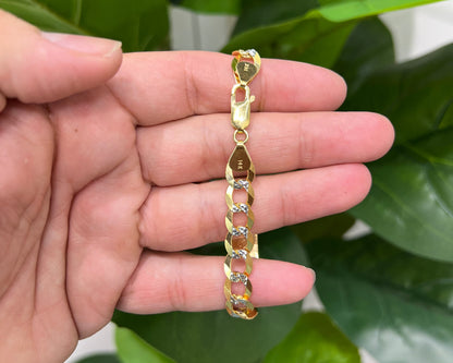 1234- NEW 14K Solid Flat Cuban Curb ID Bracelet Two Tone (9.5MM) W.G
