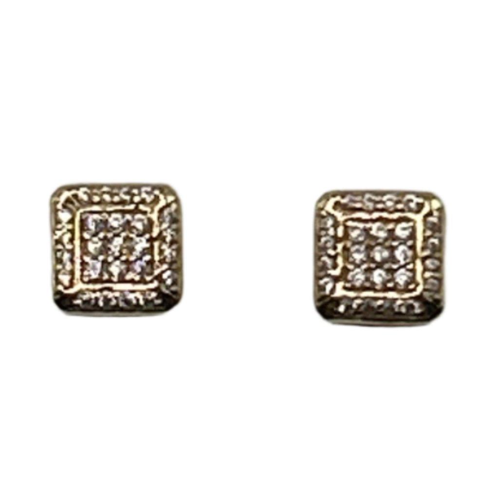 604- 14K Square Stud Small Cz Stones Earrings