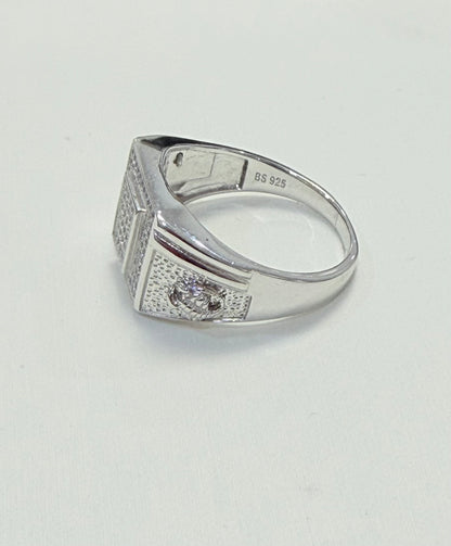 S0014- .925 Sterling Silver Square Cz Men's Ring W.G