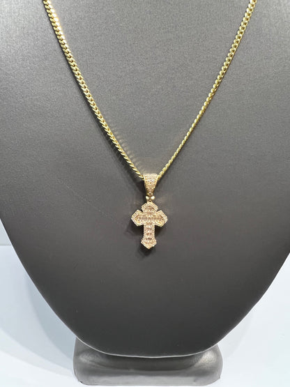 1221- NEW 14K Full Cz Cross Pendant W.G