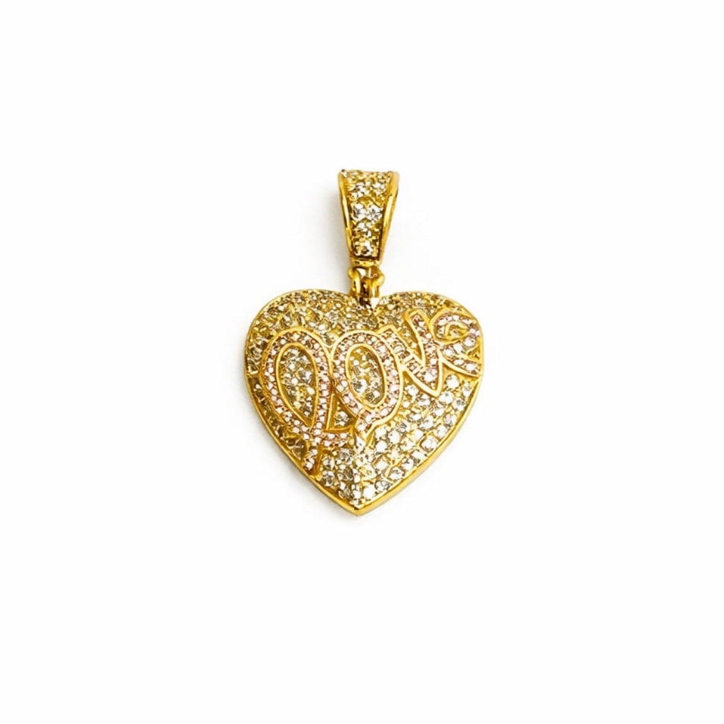 1505 NEW 14K Heart Iced Out Full Cz Love Pendant W.G