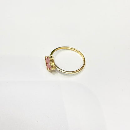 1584- NEW 14K Red Flower Trebol Ring W.G