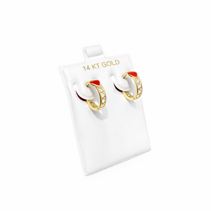 1544- NEW 14K Gold Huggies Red Heart Earrings (12.8mm) W.G
