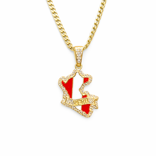 1357- NEW 14K Peru Flag/Map Pendant W.G