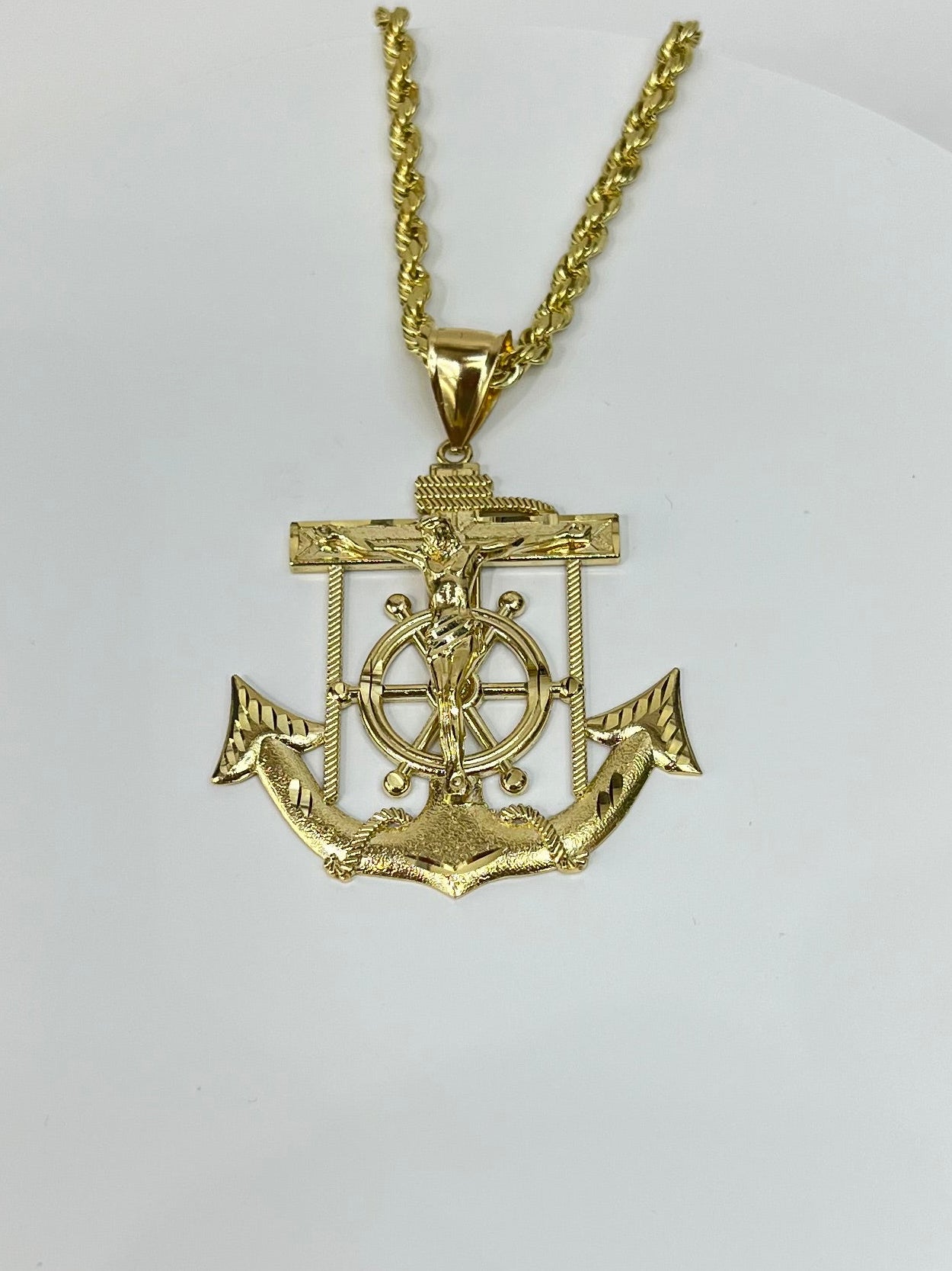1300- 10K Jesus Anchor and Wheel Pendant W.G