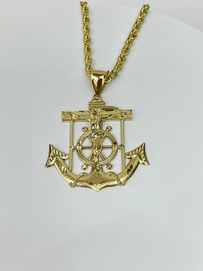 1300- 10K Jesus Anchor and Wheel Pendant W.G