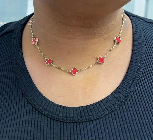 1609- NEW 14K Red Trebol Necklace 19"+1" ext (8mm) W.G