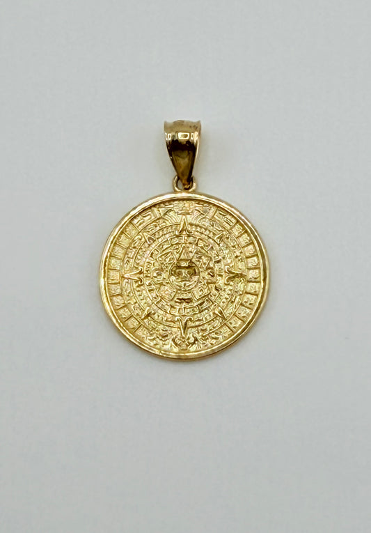1727-NEW 10K Gold Aztec Calendar Pendant W.G