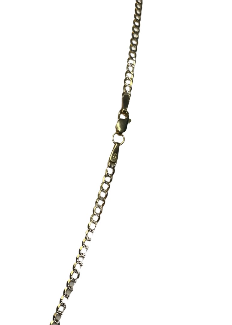 0092- 14K Yellow Gold Cuban curb Chain in Two Tone Gold 18" Length