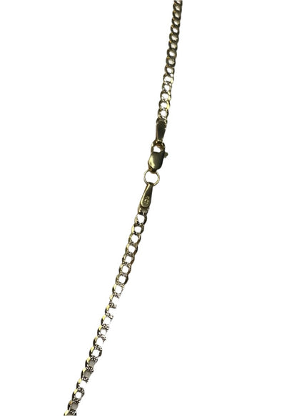 0092- 14K Yellow Gold Cuban curb Chain in Two Tone Gold 18" Length