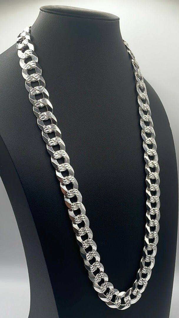 S008- Cuban Link Solid Silver Chain & Bracelet Set