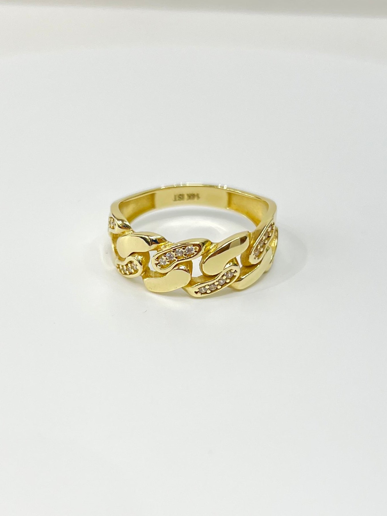 1394- NEW 14K Cuban Link Band Ring W.G