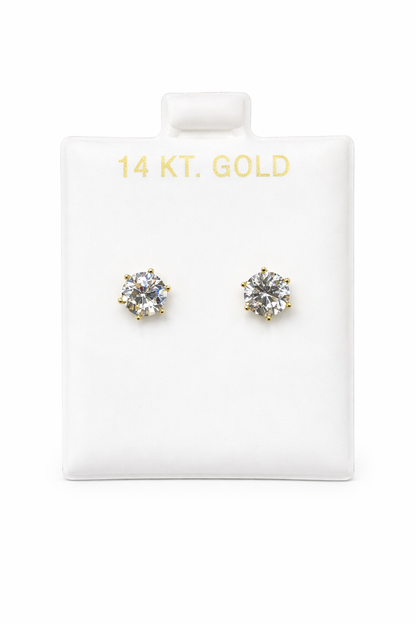 1602- NEW 14K Round Zirconia Stud Earrings (5.50mm) W.G