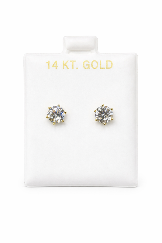 1602- NEW 14K Round Zirconia Stud Earrings (5.50mm) W.G