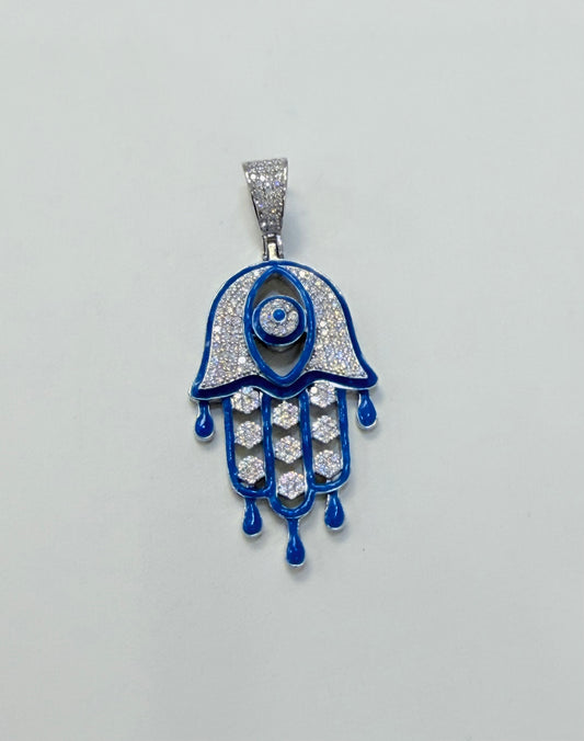 S552- NEW .925 Sterling Silver Hanna Blue Hand Pendant -W.G