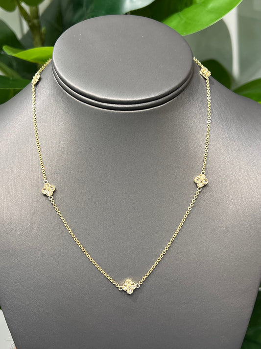 1164- NEW 14K Gold Trebol Necklace (7mm) W.G