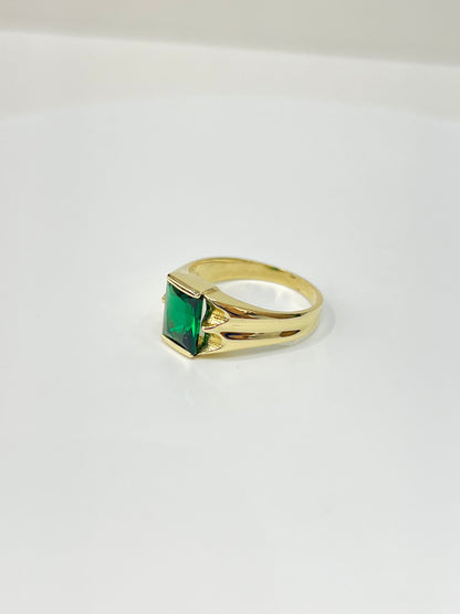 1101-NEW 14K Square Green Cz Stone Men's Ring W.G