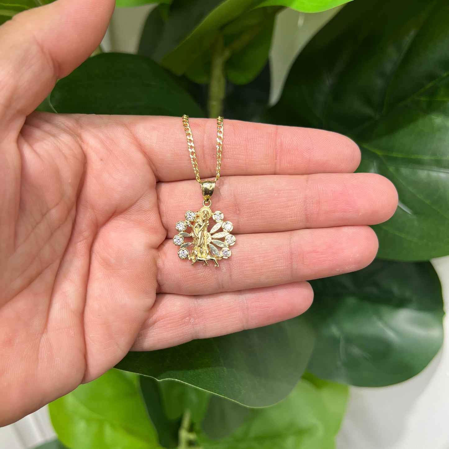 1302-NEW 10K Gold Unisex CZ St. Lazarus Religious Charm Pendant W.G