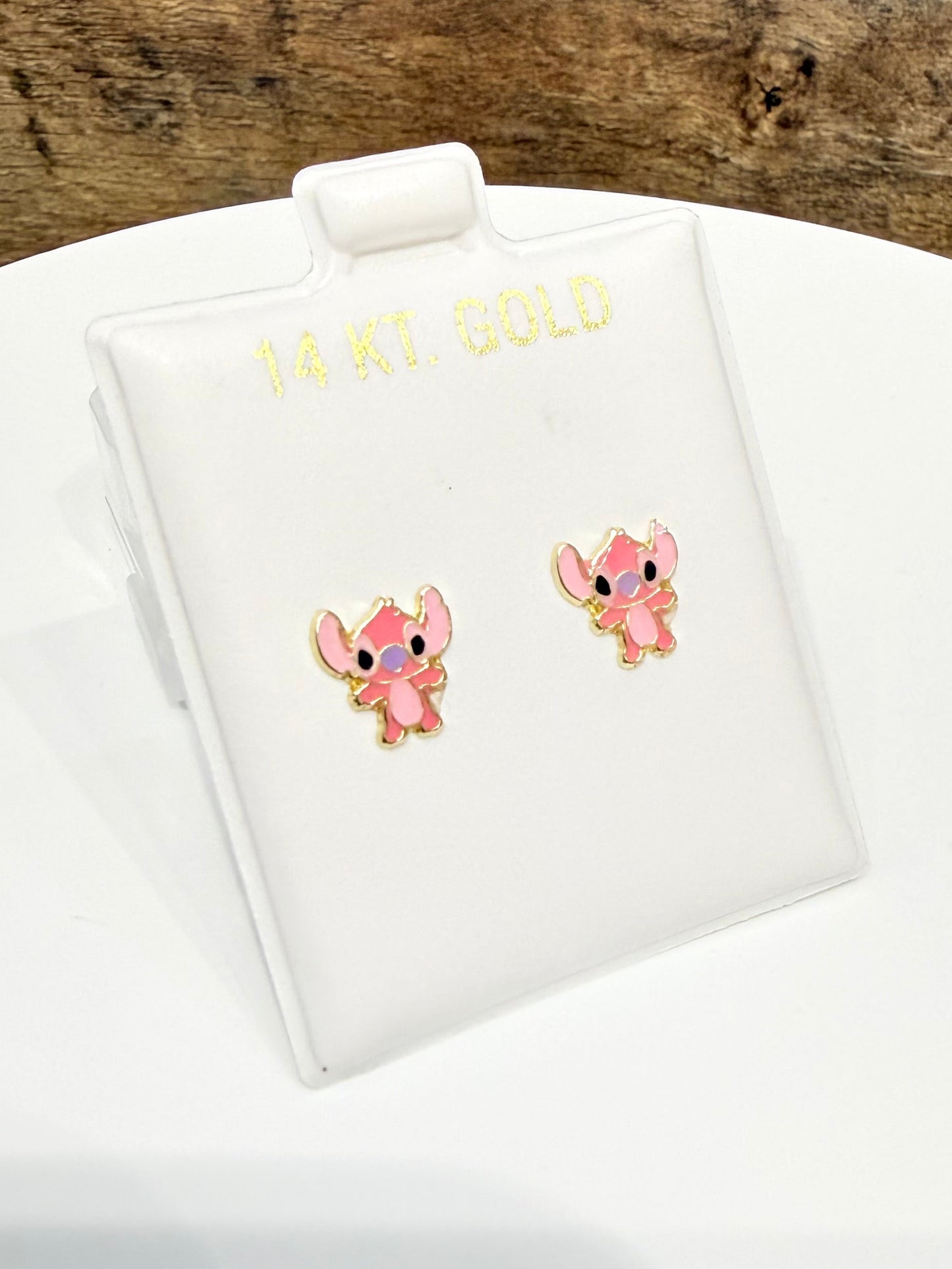 1591- NEW 14K Angel From Lilo & Stitch Stud Earrings W.G