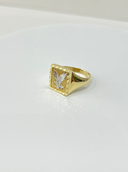 654- NEW 14K Square Eagle Diamond Cut Frame Ring W.G