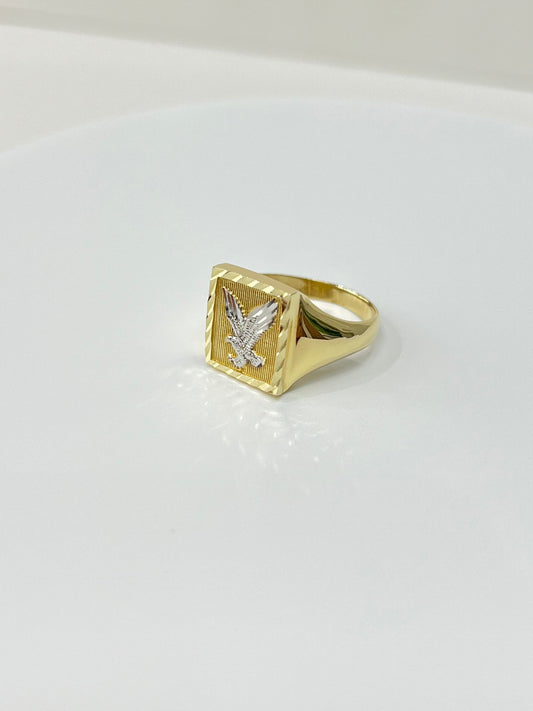 654- NEW 14K Square Eagle Diamond Cut Frame Ring W.G