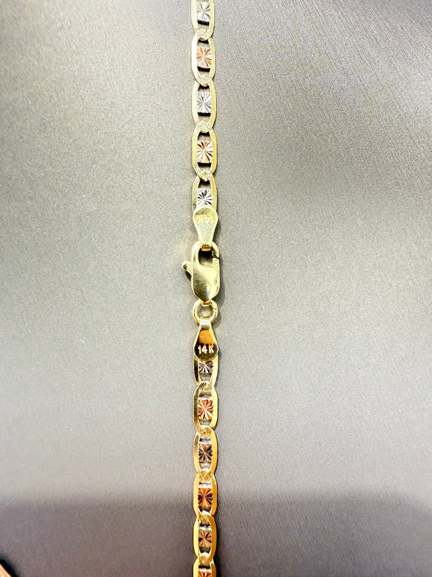 0027-NEW 14K Valentino Tri-tone Chain (3.4mm) W.G