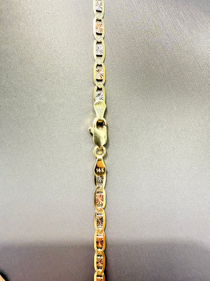 0027-NEW 14K Valentino Tri-tone Chain (3.4mm) W.G