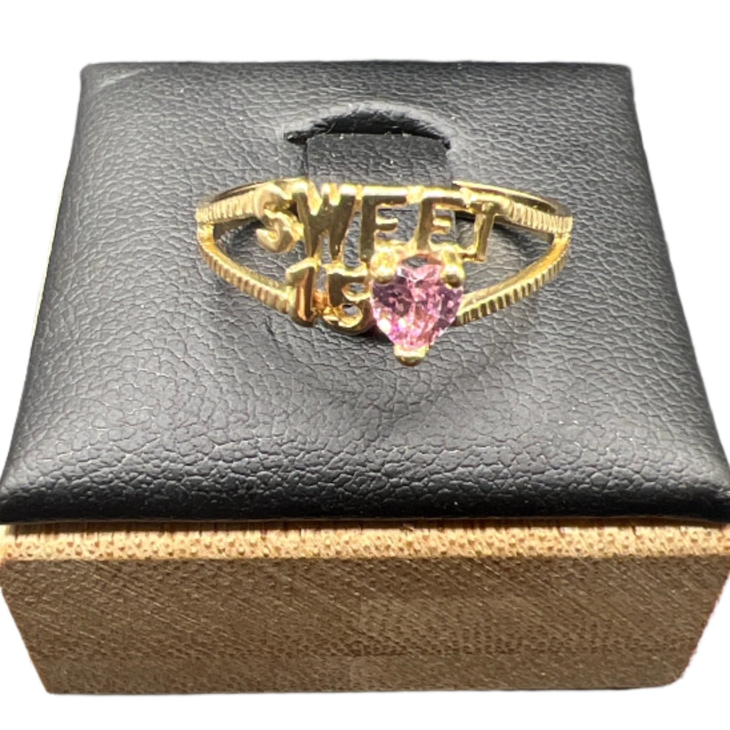 318- 14K Yellow Gold “quinceañera” Ring with Pink Stone