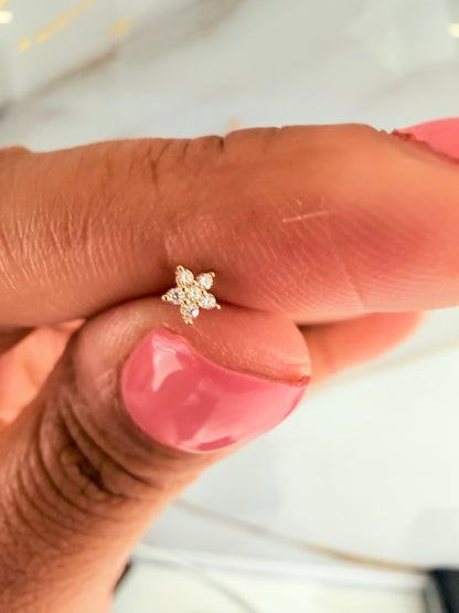 1796- NEW 14K Nose Piercing with Cz Flower (3.5mm) W.G