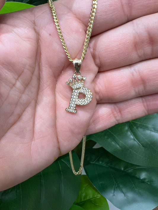 1210- NEW 14K Letter “ P” Full Cz & Crown Pendant W.G