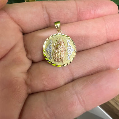 1644- NEW 10K Tri Color Virgin Mary Nuestra Senora de Guadalupe Pendant W.G