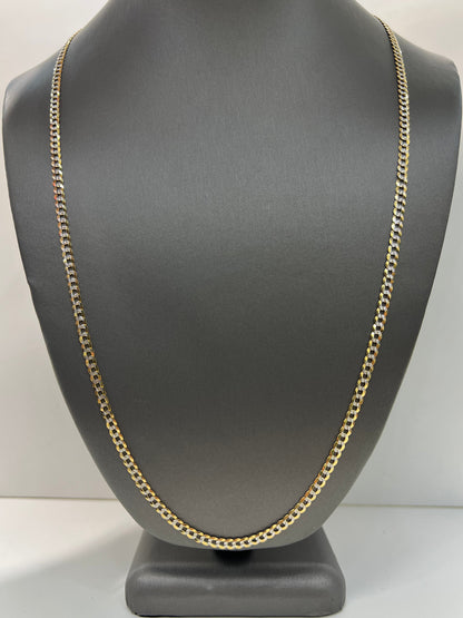 1624- NEW 14K Solid Cuban Curb Chain Two Tone 26" 3.7mm W.G