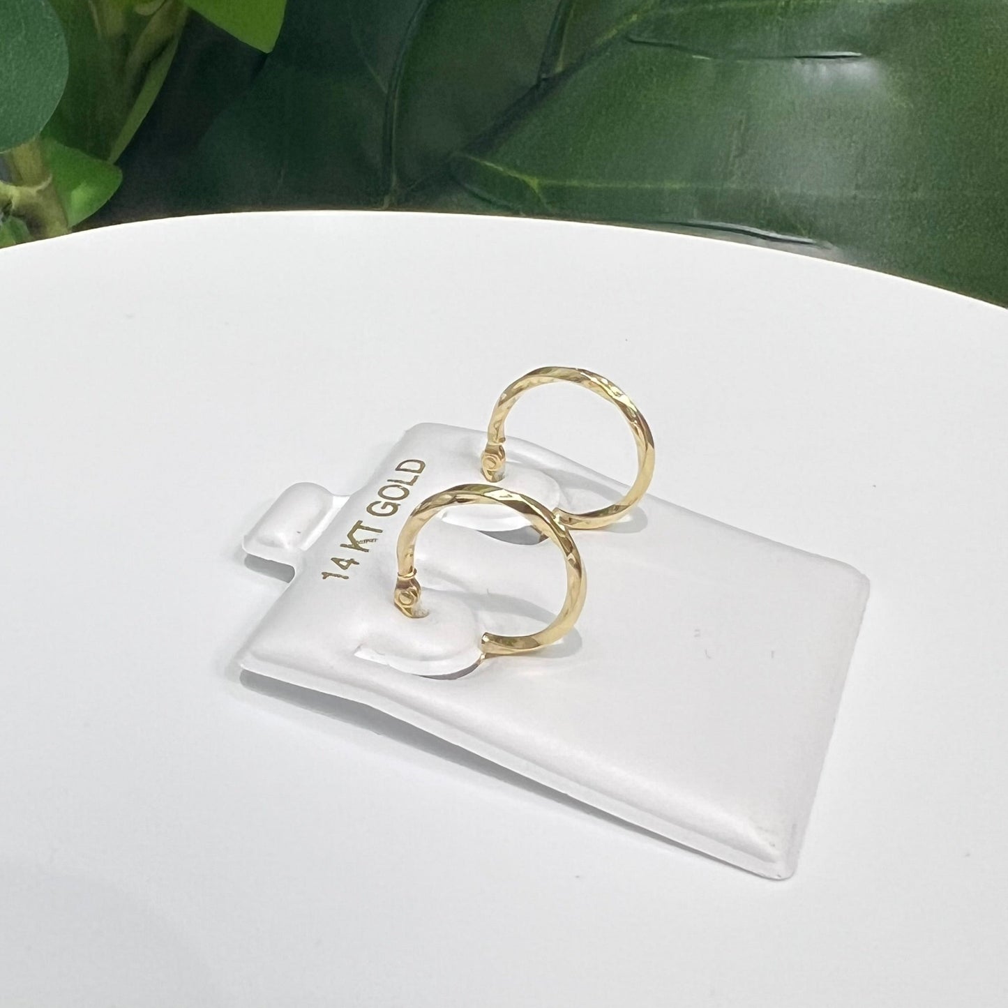 1344- NEW 14K Small Twisted Gold Hoops Earrings 15mm W.G