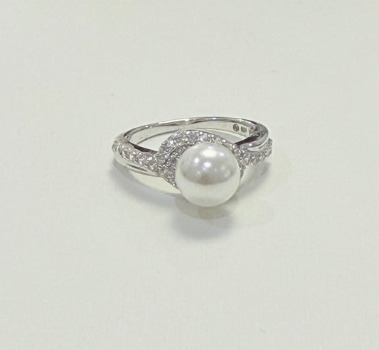 S790- NEW  .925 Sterling Silver Imitation Pearl White Women's Ring W.G