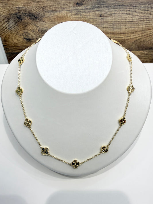 1607- NEW 14K Gold Trebol Necklace 20"+ 1" ext (8mm) W.G