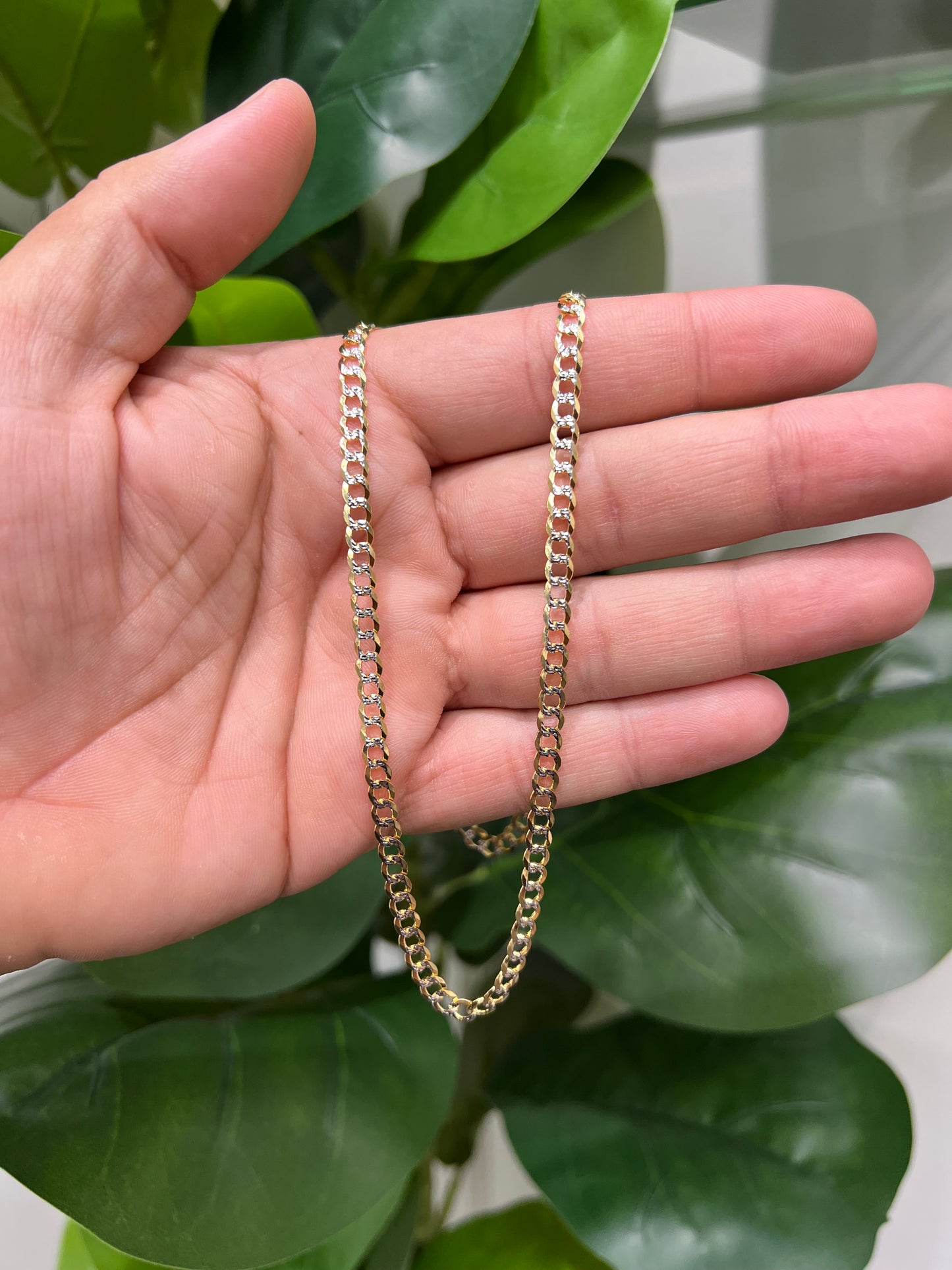 1271- 10K Solid Cuban Curb Chain Two Tone 22" (4.7mm) W.G