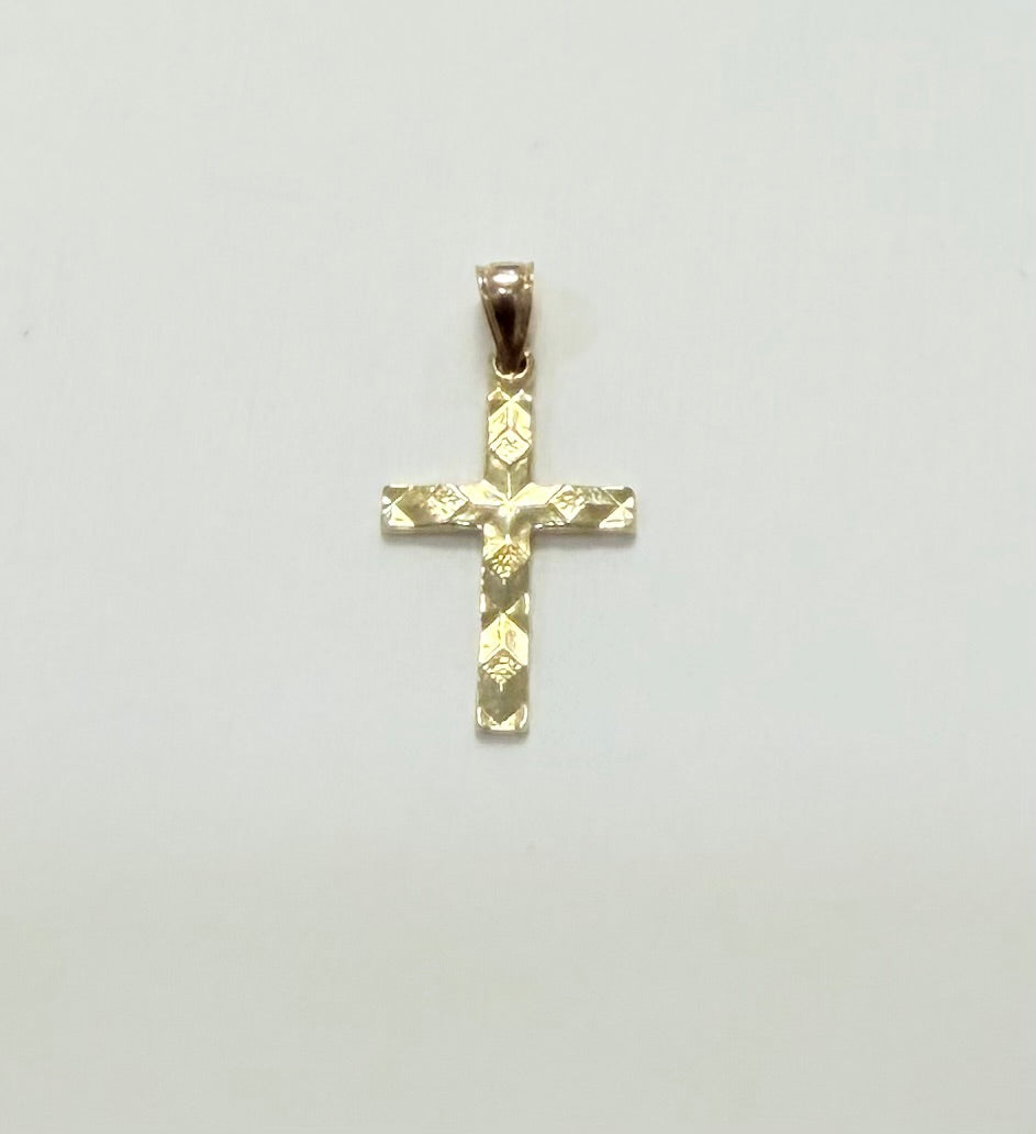 1730- NEW 10K Gold Nugget Cross Pendant W.G