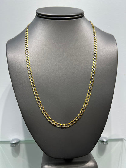 1208- NEW 14K Solid Flat Cuban Curb Link Two Tone Chain (4.7mm) W.G