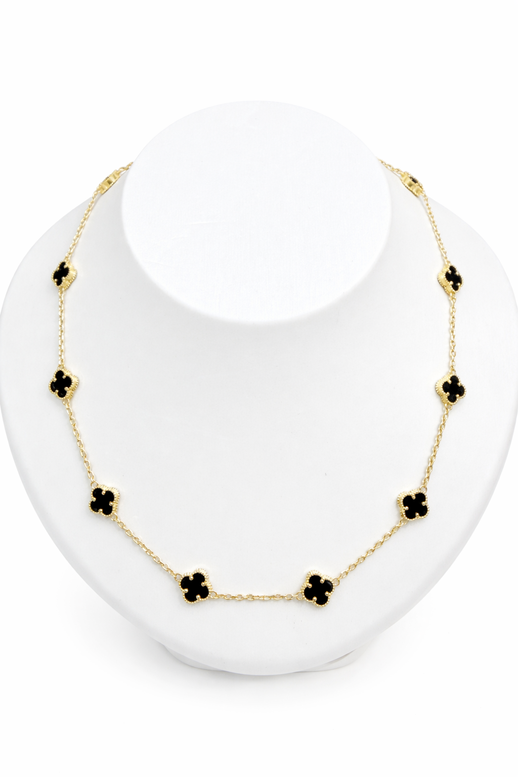 1611- NEW 14K Black Trebol Necklace 19"+ 1"Ext (8mm) W.G