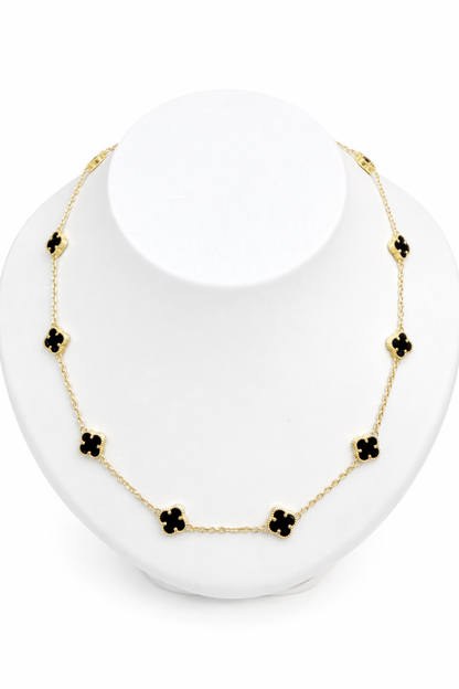 1611- NEW 14K Black Trebol Necklace 19"+ 1"Ext (8mm) W.G