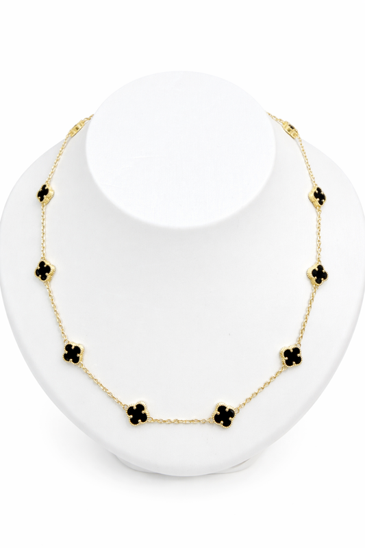 1611- NEW 14K Black Trebol Necklace 19"+ 1"Ext (8mm) W.G