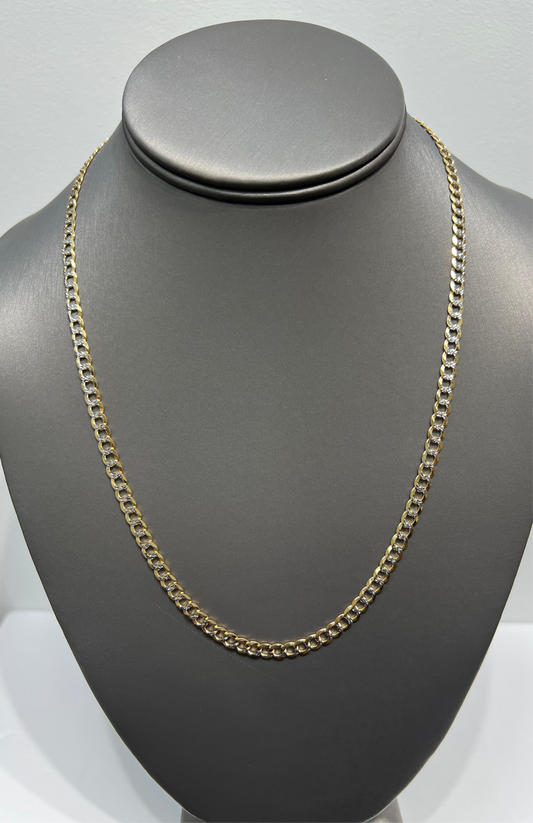 1263- 10K Solid Flat Cuban Curb Two Tone Chain (4.7mm) W.G