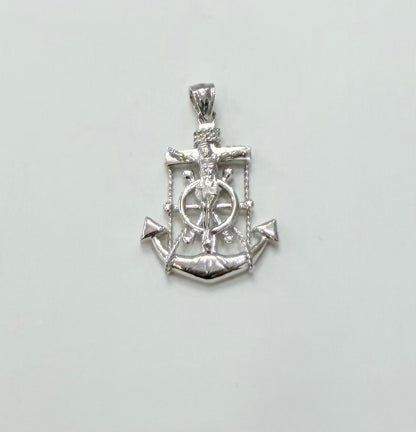 S299- NEW .925 Sterling Silver Anchor & Jesus Crucifix Pendant W.G