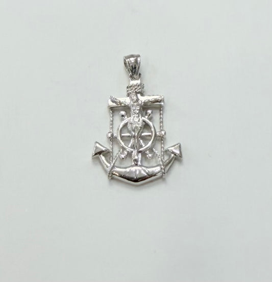 S299- Colgante pequeño de cruz de Jesús y ancla en plata