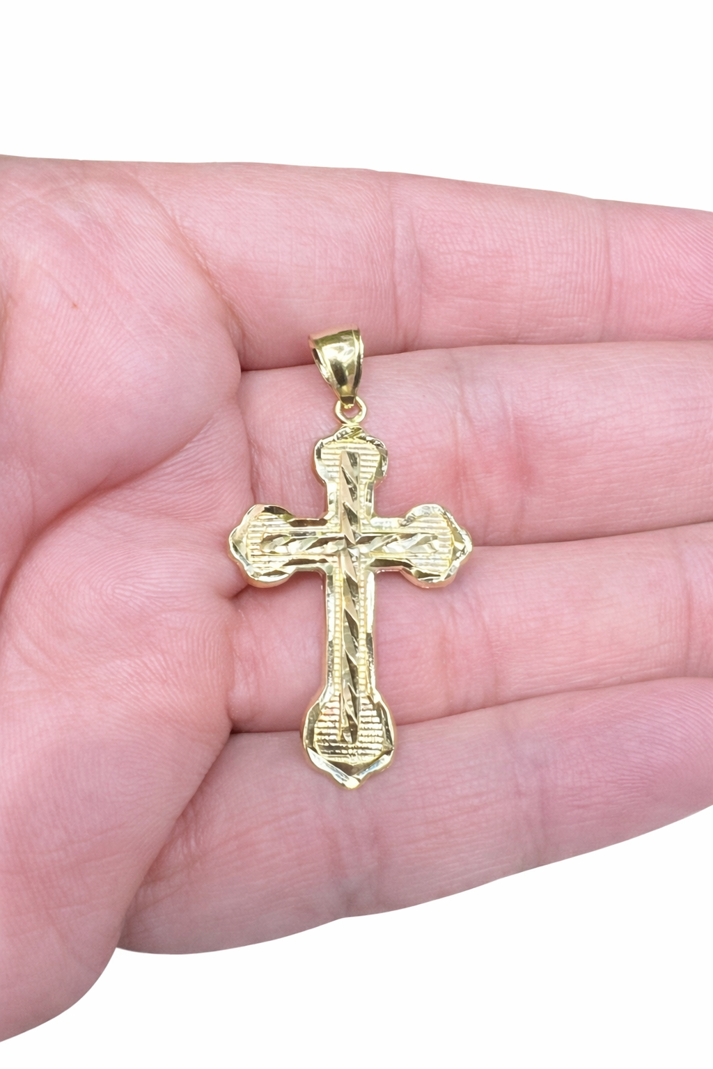 1568- NEW 10K Gold Cross Diamond Cut Pendant W.G