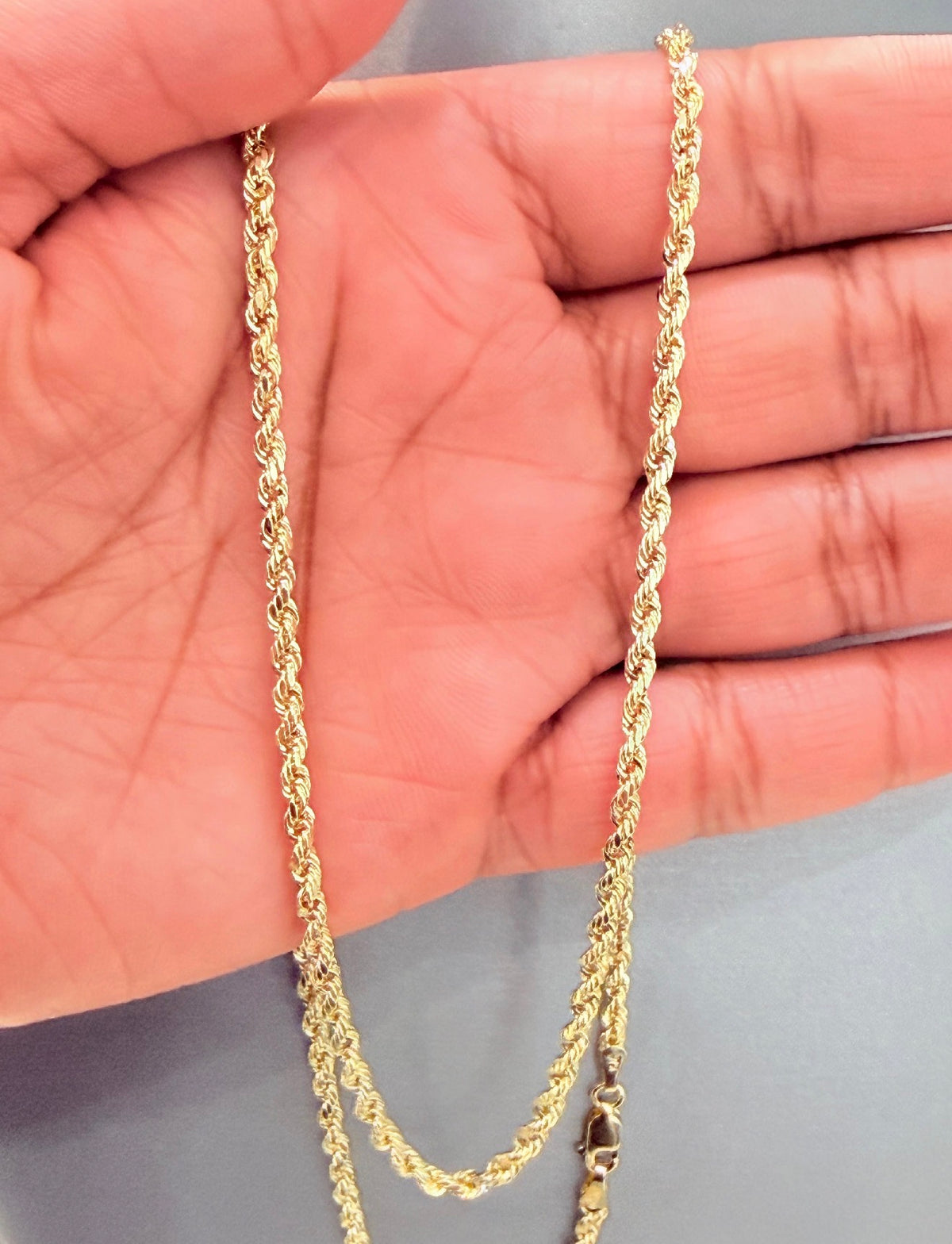 C79- NEW 14K Hollow Rope Chain 22” (3mm) & 14K Caravaca Pendant W.G