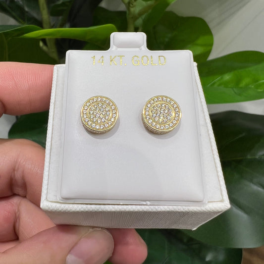 1366- NEW 14K Round Full Cz Stud Gold Earrings (10mm) W.G