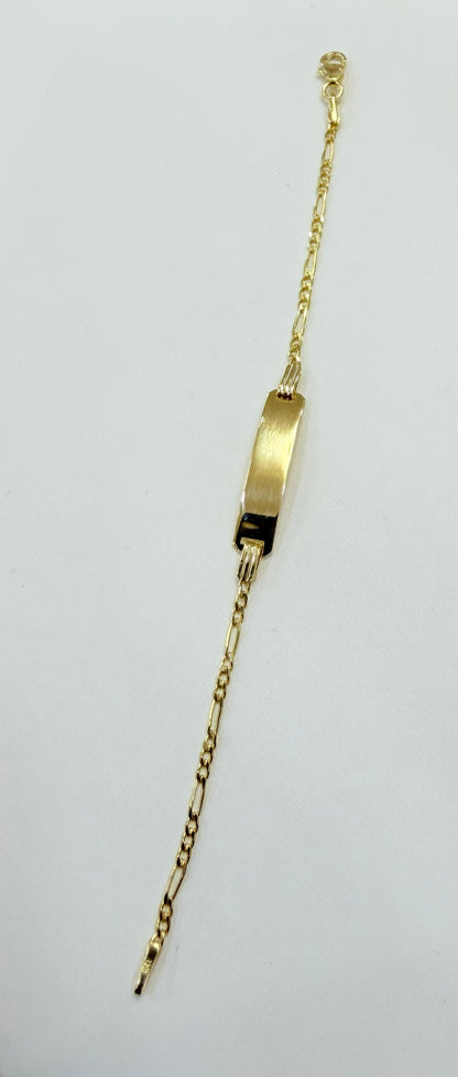 1746- NEW 10K Baby ID Figaro Bracelet 5” (1.7mm) W.G