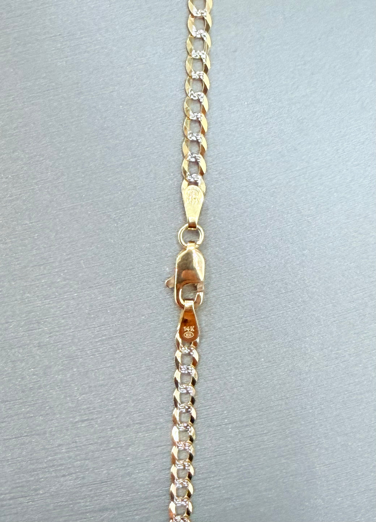 1764- NEW 14K Solid Flat Cuban Curb Chain Two Tone 24" (3.2mm) W.G